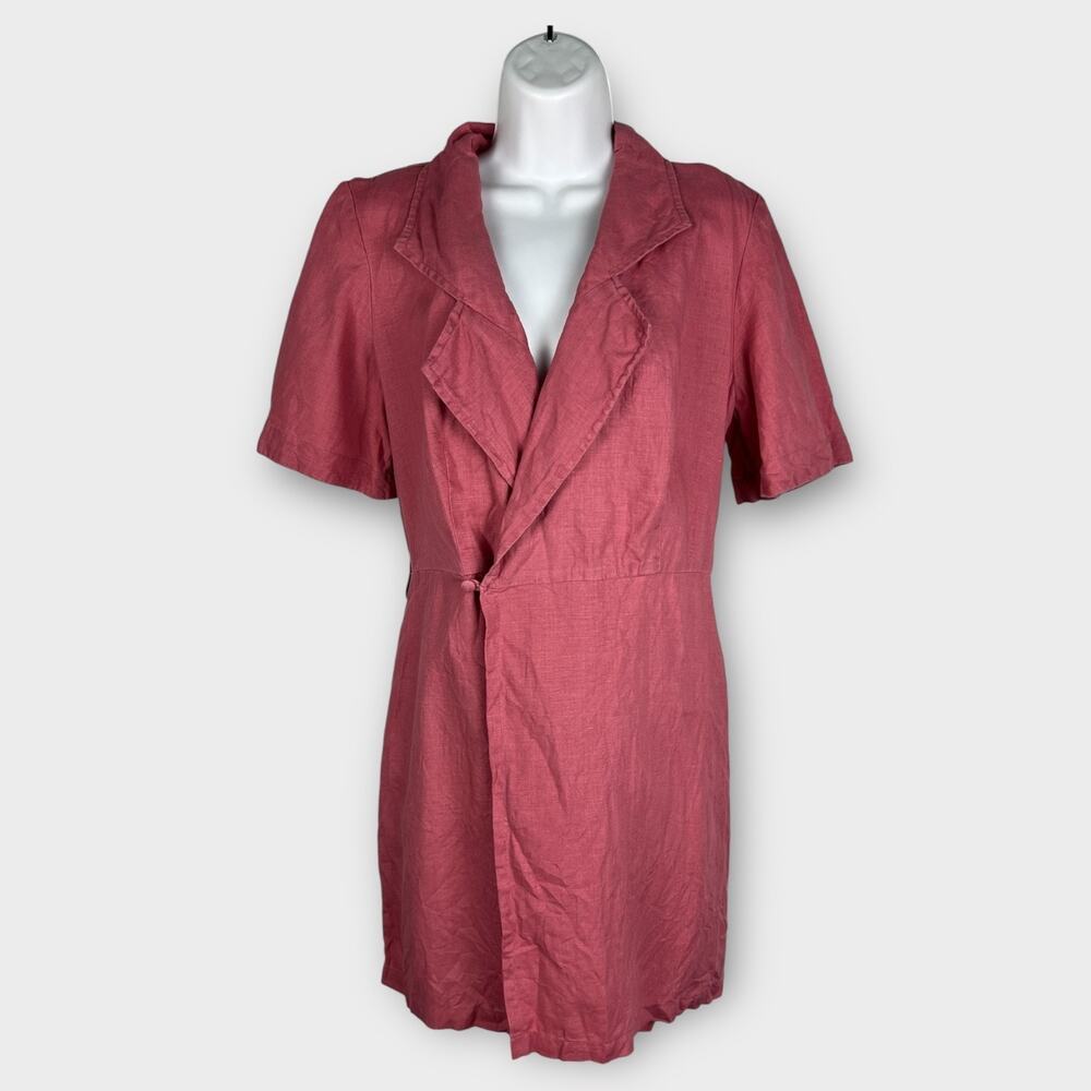 Free People Pink Coral Short Sleeve Linen Wrap Dress size XS‎ Preppy Minimalist